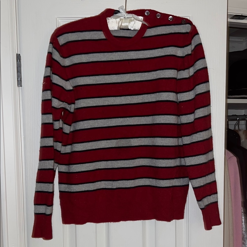 Roberto Collina Men's Red and Gray Striped Sweater